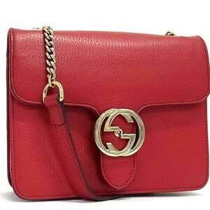 GUCCI Authentic Red Leather Shoulder Bag